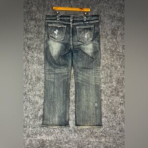 Cowgirl Tuff Women's Distressed Blue Boot Cut Jeans Size 36 Waist 31 Length